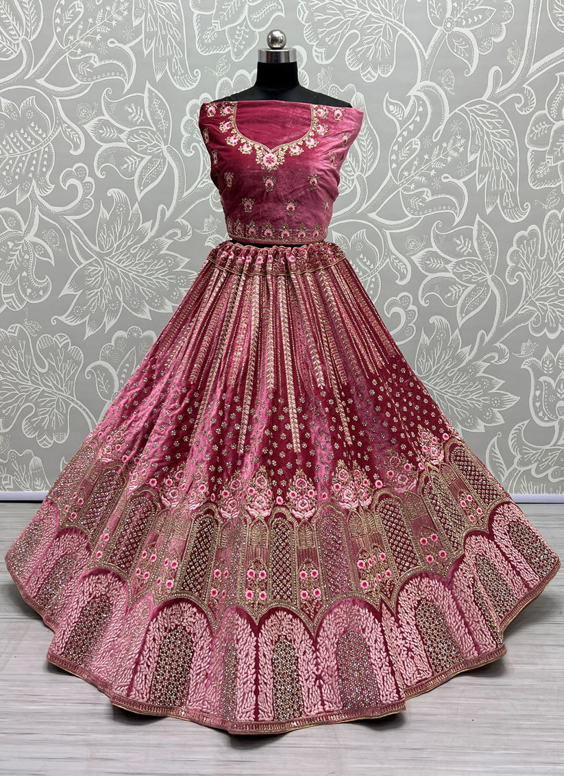 Pink Velvet Designer Lehenga Choli