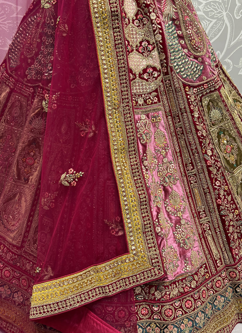 Rani Pink Velvet Embroidered Designer Lehenga Choli