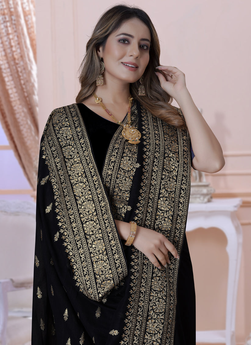 Black Silk Embroidered Saree