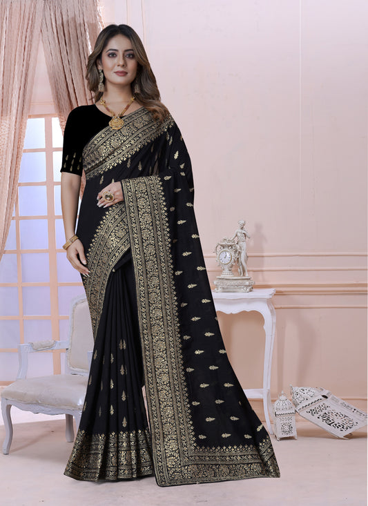 Black Silk Embroidered Saree