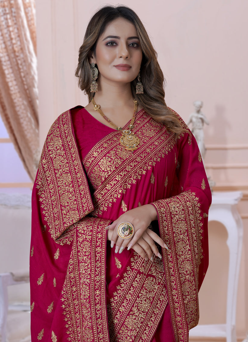 Gajari Silk Embroidered Saree