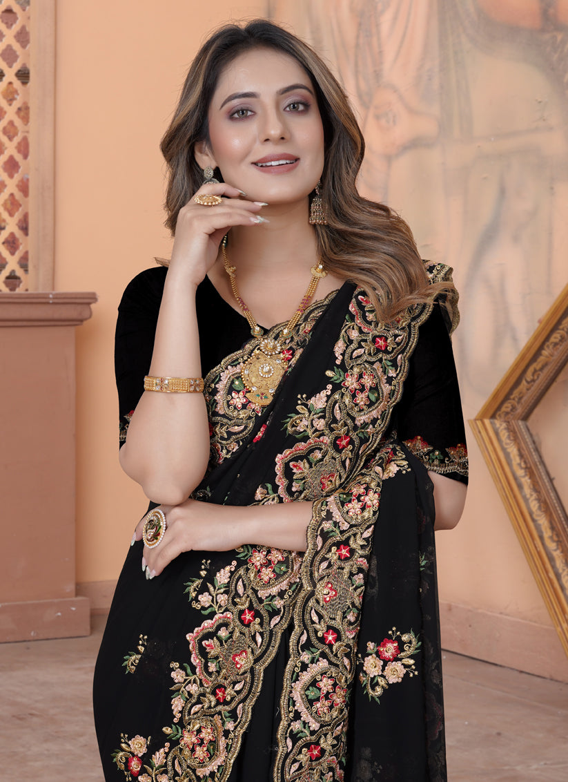 Black Georgette Embroidered Saree