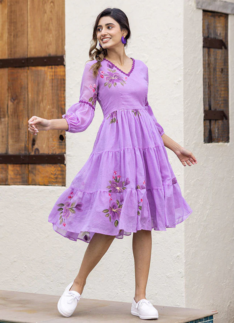 Purple Art Silk Digital Print work Kurti