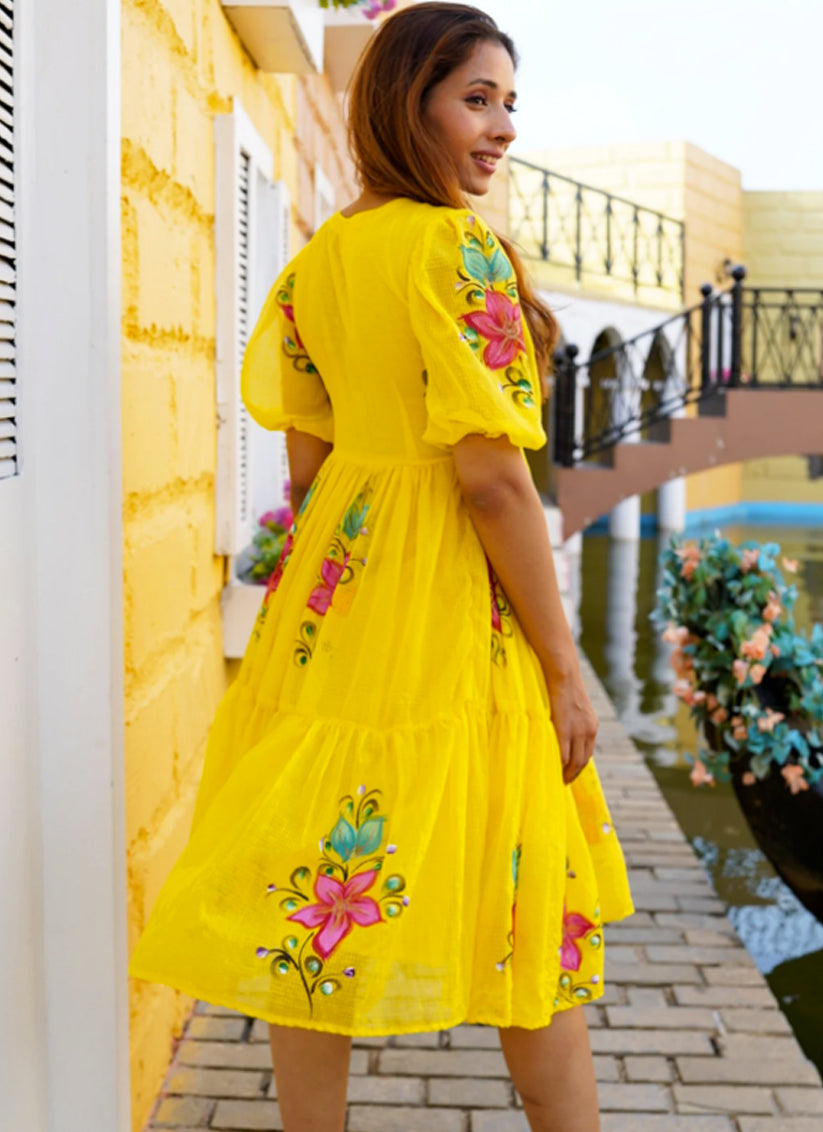 Yellow Art Silk Digital Print work Kurti