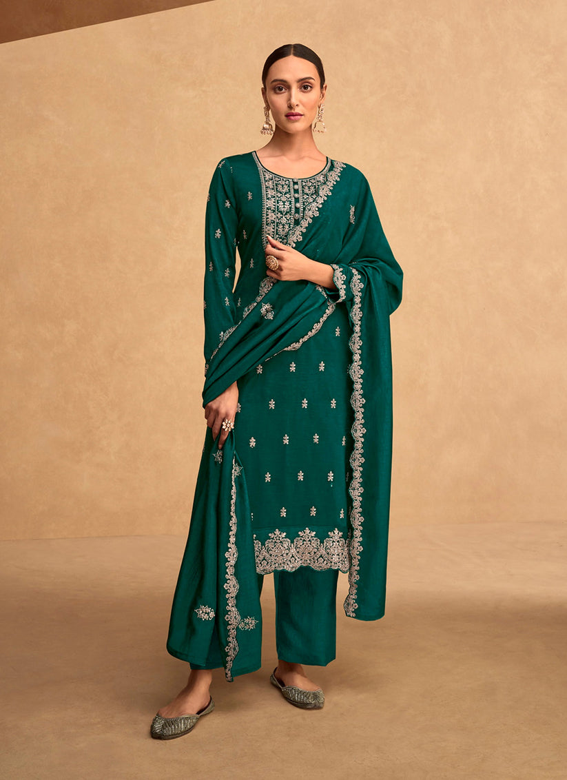 Bottle Green Premium Silk Trouser Kameez Suit