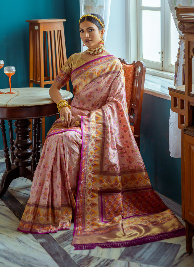 Baby Pink Banarasi Silk Meenakari Woven Saree