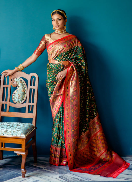 Green Banarasi Silk Meenakari Woven Saree