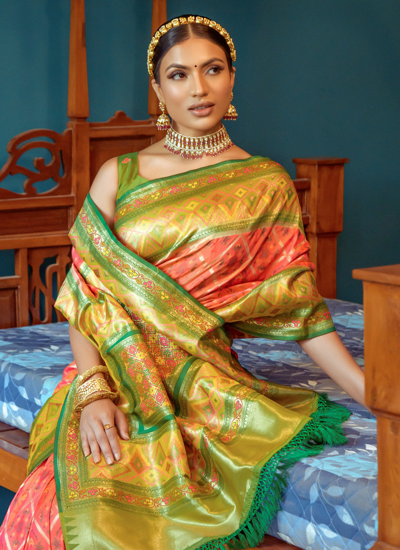 Gajari Banarasi Silk Meenakari Woven Saree