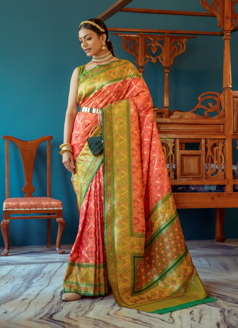 Gajari Banarasi Silk Meenakari Woven Saree