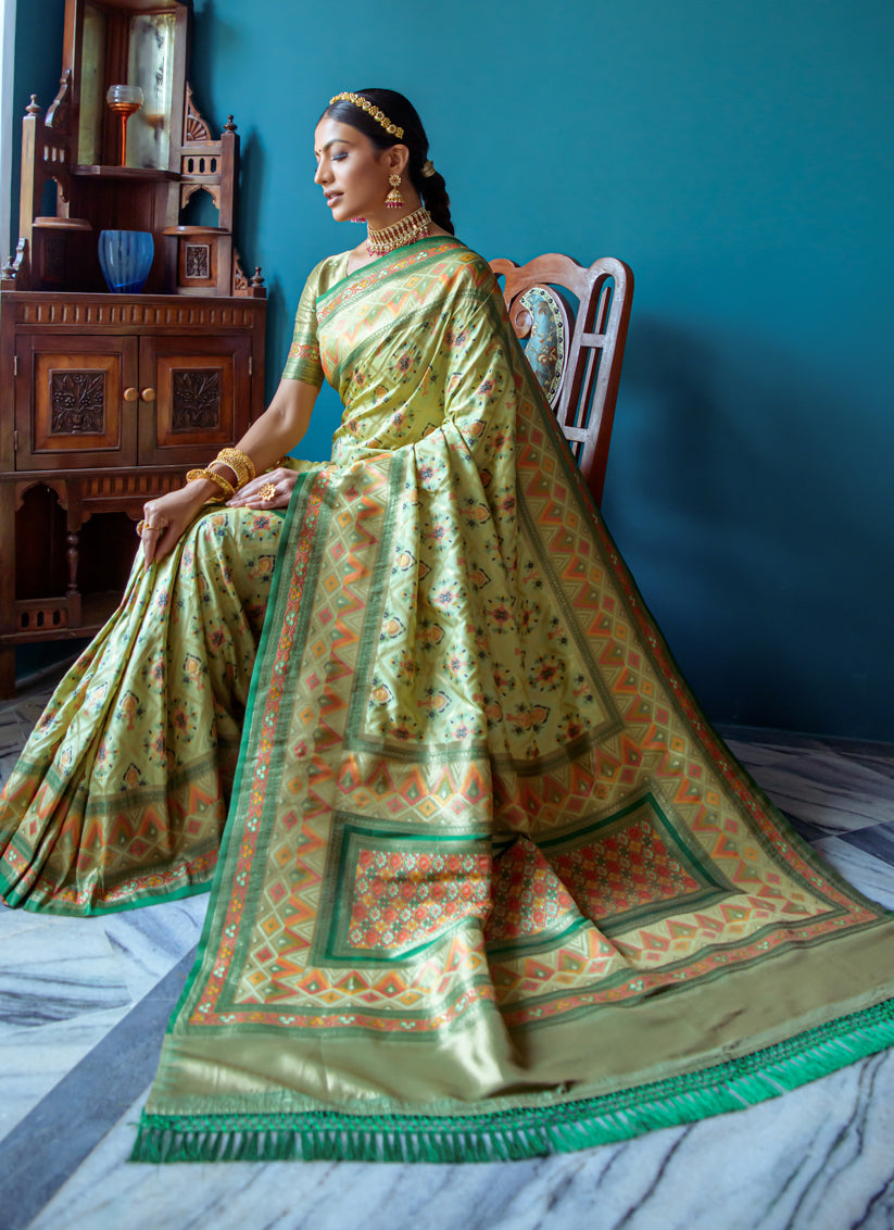 Pista Green Banarasi Silk Meenakari Woven Saree