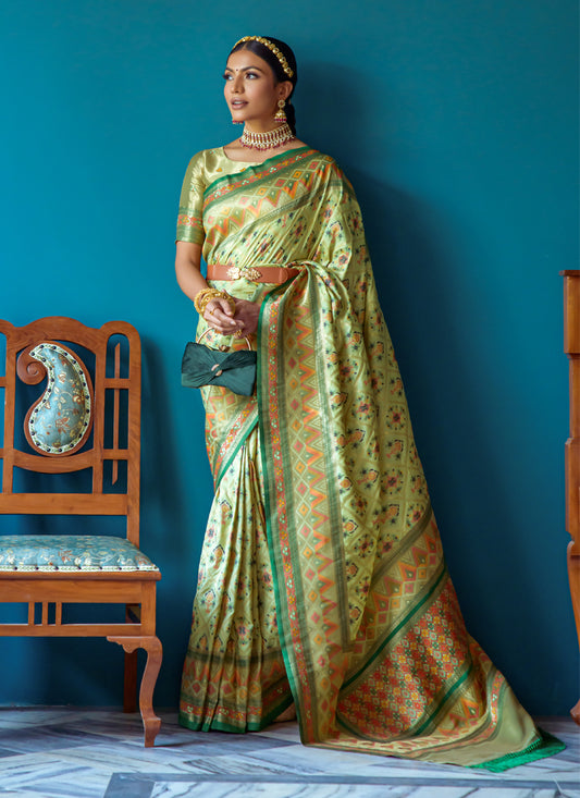 Pista Green Banarasi Silk Meenakari Woven Saree