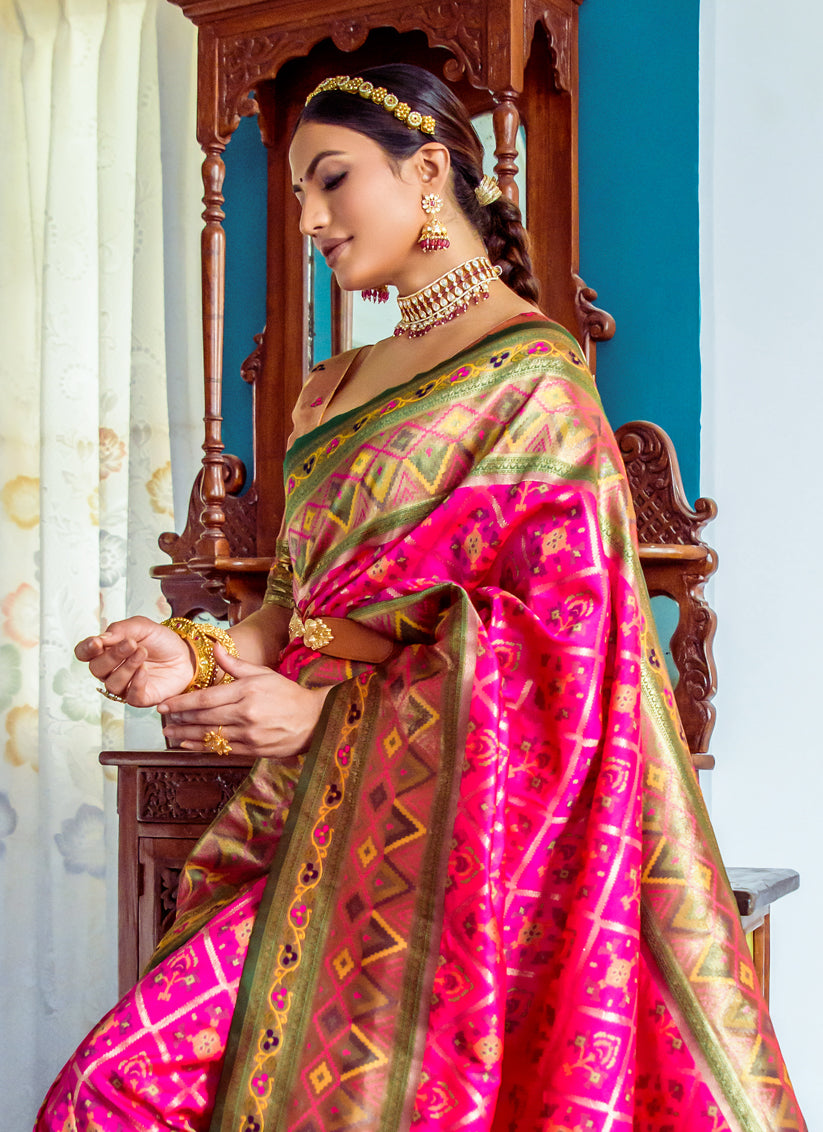 Rani Pink Banarasi Silk Meenakari Woven Saree