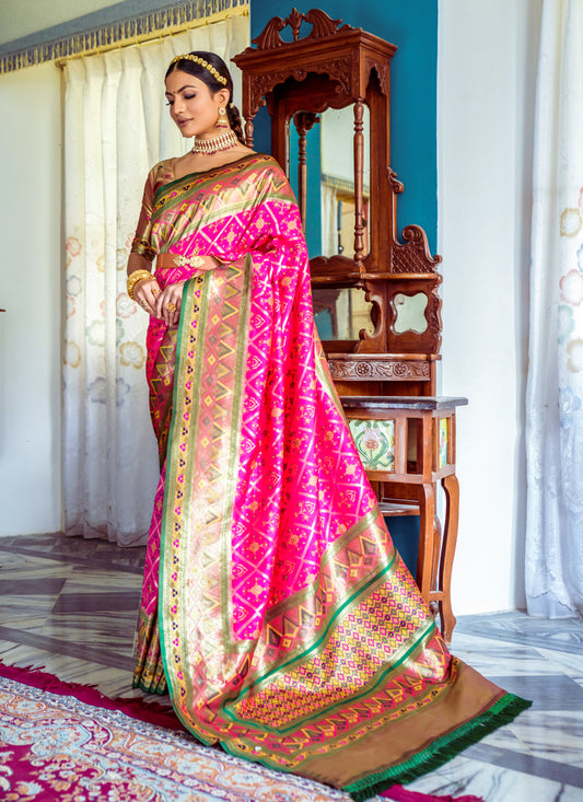 Rani Pink Banarasi Silk Meenakari Woven Saree