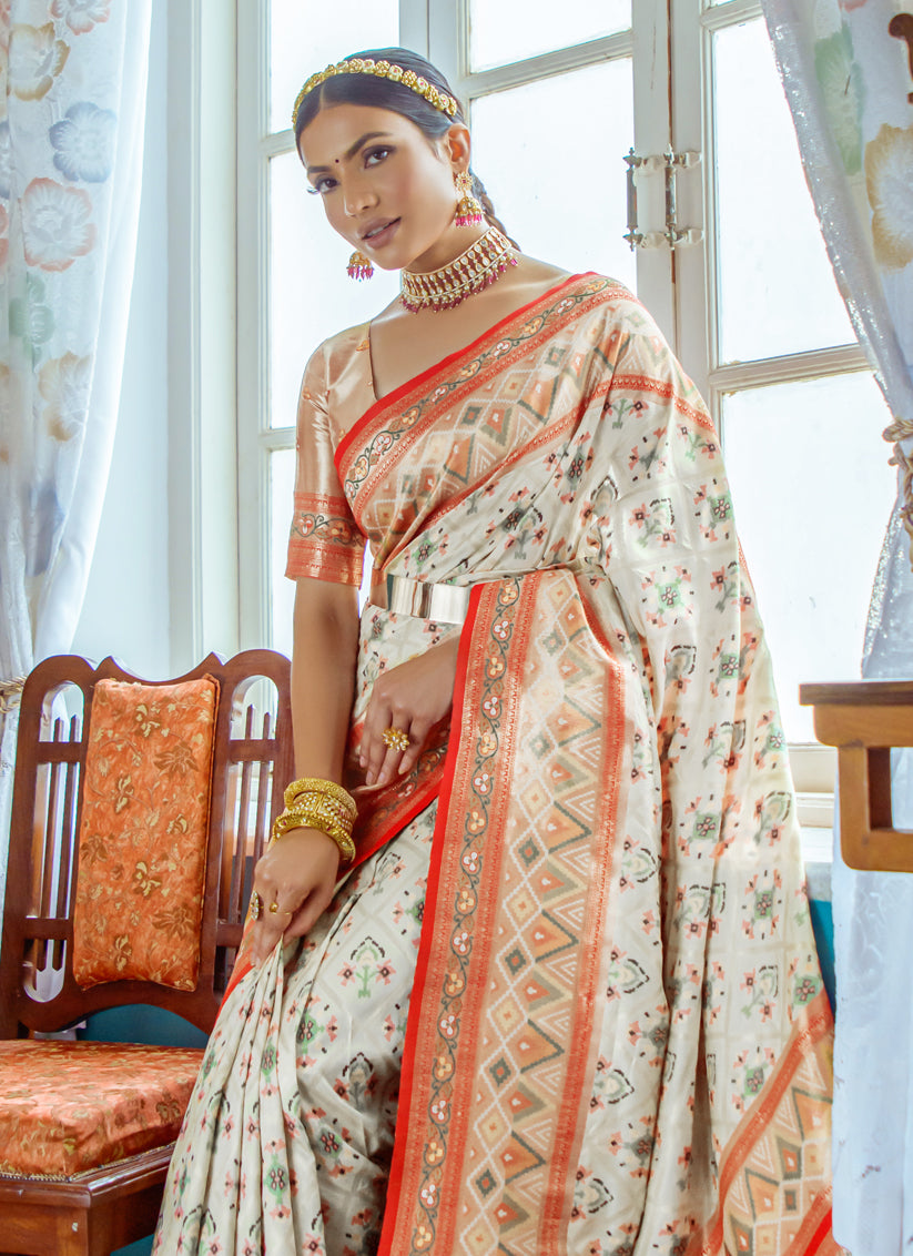 White Banarasi Silk Meenakari Woven Saree