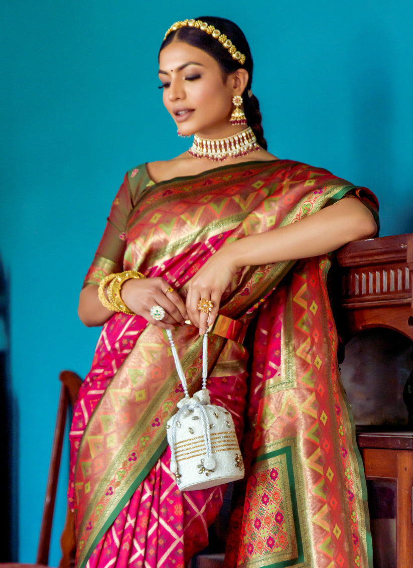 Wine Banarasi Silk Meenakari Woven Saree