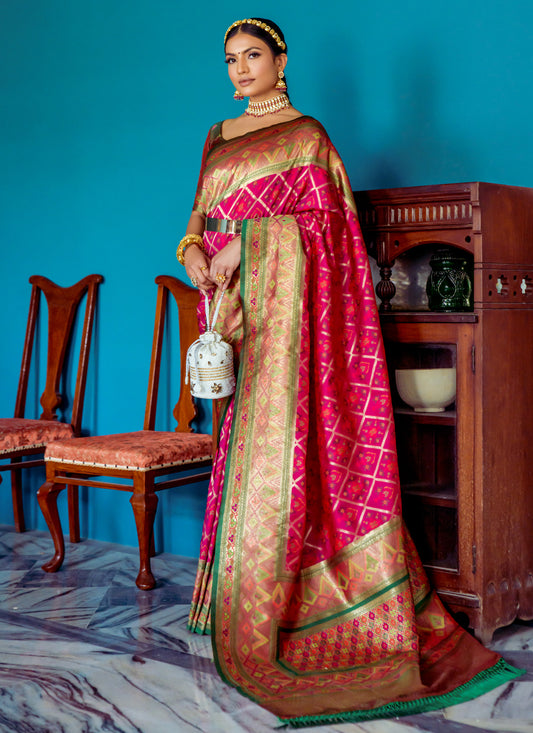 Wine Banarasi Silk Meenakari Woven Saree