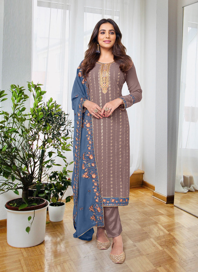 Dusty Grey Embroidered Pant Kameez for Party
