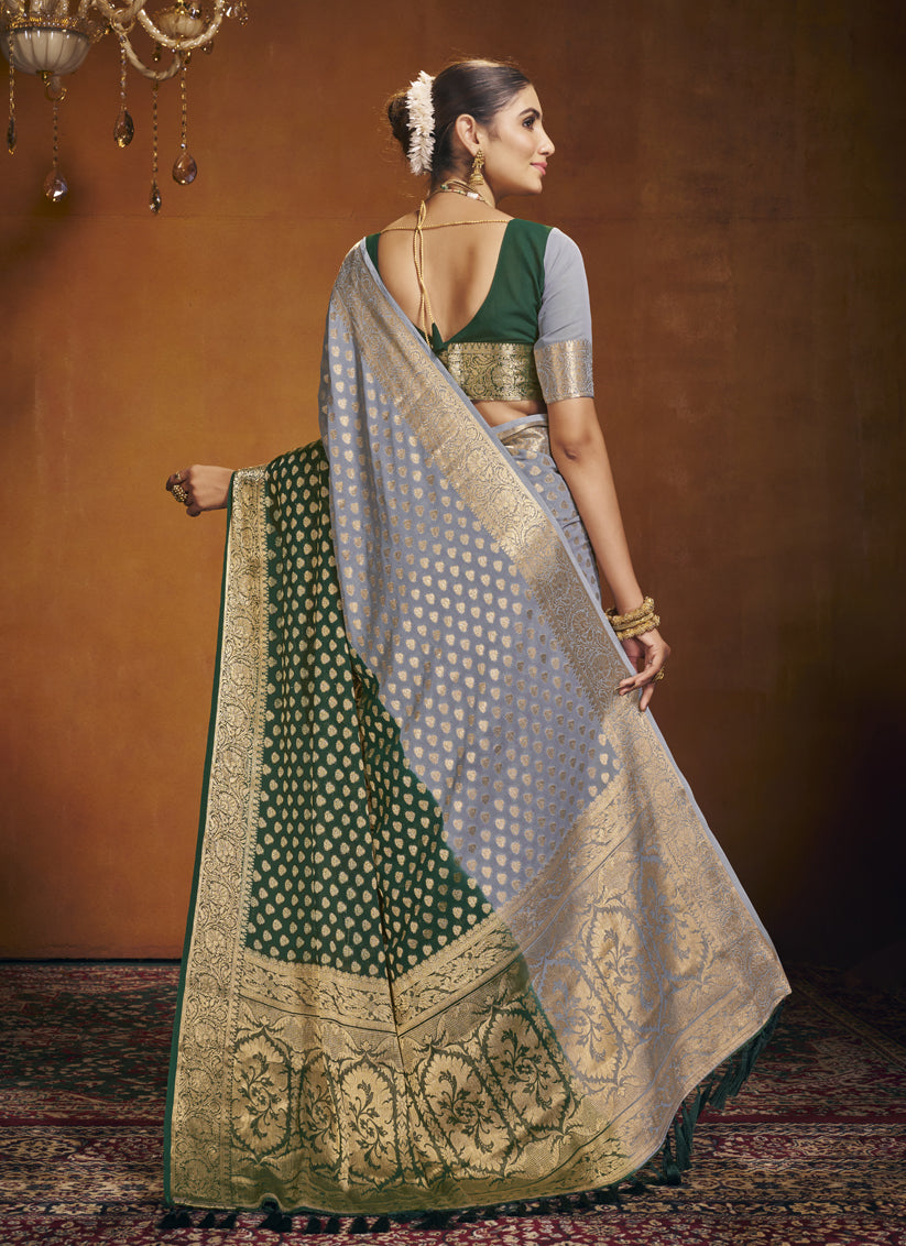 Green and Grey Georgette Festival Saree