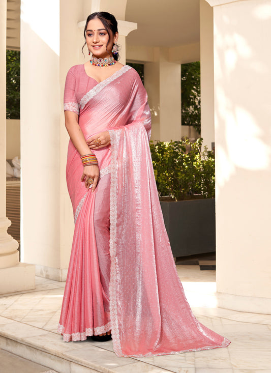 Salmon Pink Silk Party Wear Saree