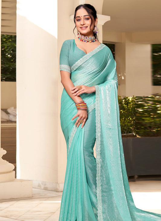 Sea Green Silk Party Wear Saree