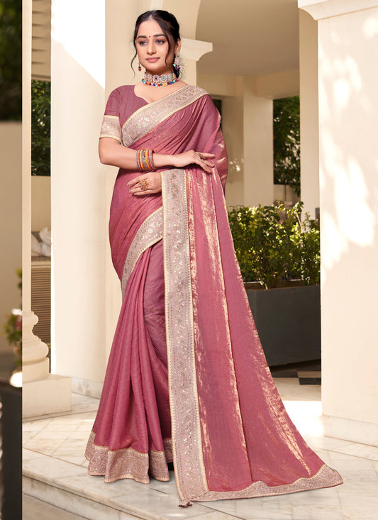 Rouge Pink Silk Party Wear Saree