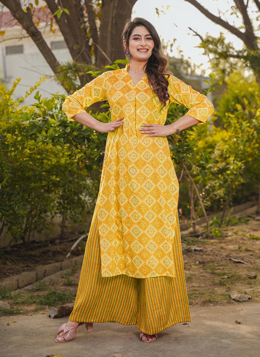 Yellow Pure Rayon Plus Size Kurti