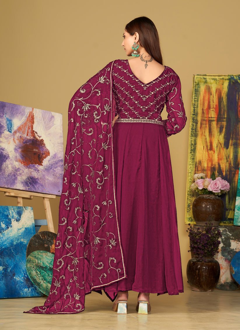 Magenta Georgette Embroidered Anarkali Suit