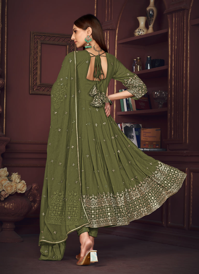Mehendi Green Embroidered Georgette Anarkali Suit
