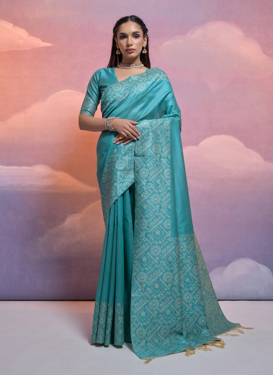 Firozi Handloom Raw Silk Woven Saree