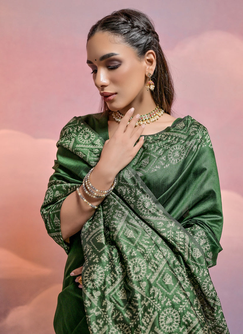 Green Handloom Raw Silk Woven Saree