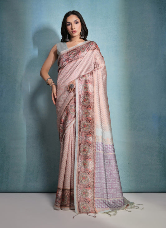 Beige Cotton Silk Zari Woven Saree