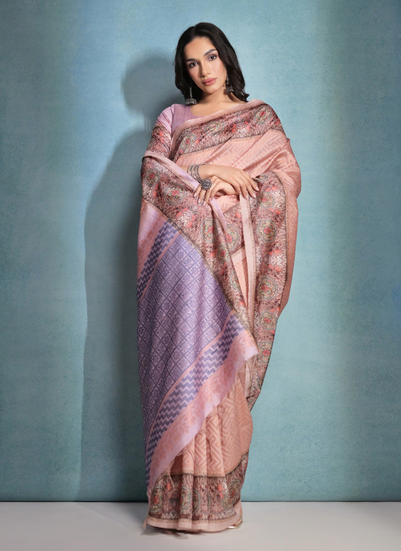 Peach Cotton Silk Zari Woven Saree