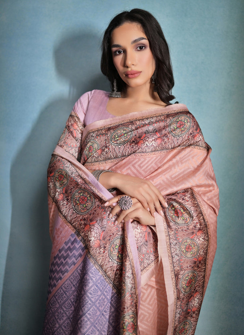 Peach Cotton Silk Zari Woven Saree