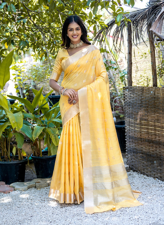 Yellow Pure Cotton Zari Woven Saree