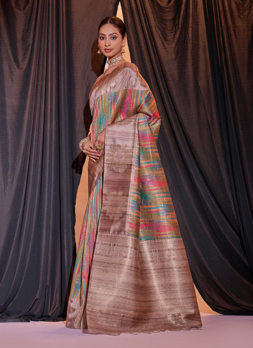 Pink Tussar Silk Zari Woven Saree