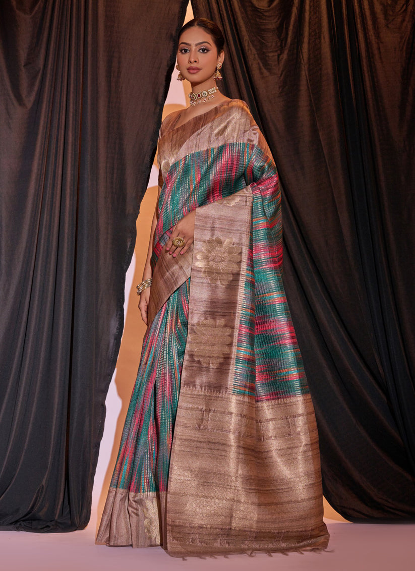 Rama Green Tussar Silk Zari Woven Saree