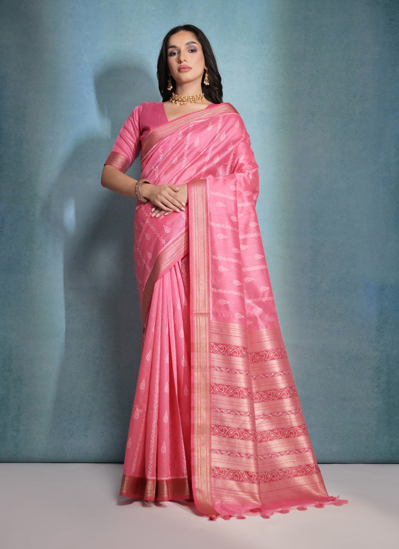 Gajri Pink Raw Silk Woven Saree