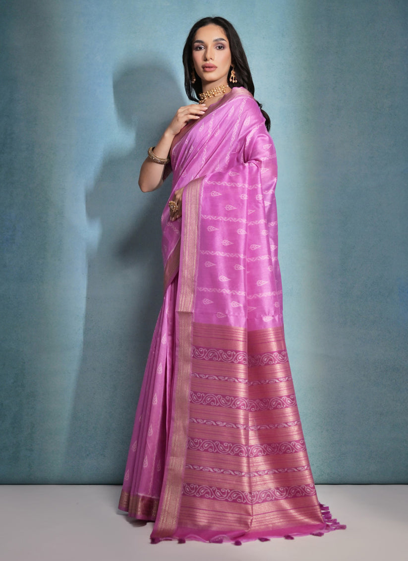 Rani Pink Raw Silk Woven Saree