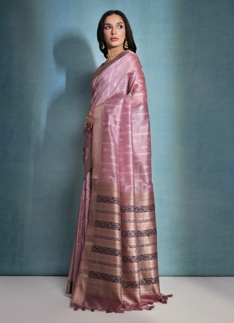 Wine Raw Silk Woven Saree