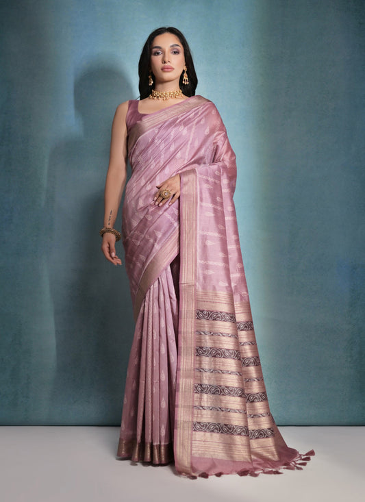 Wine Raw Silk Woven Saree