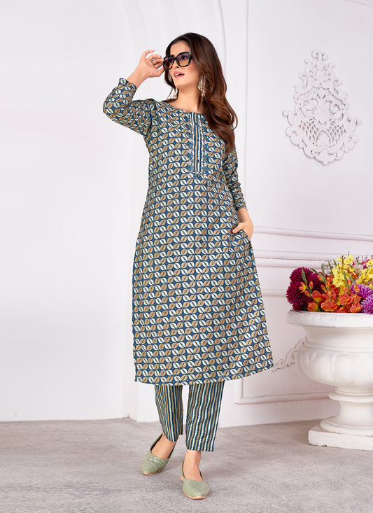 Multicolor Silk Handwork Kurti with Pant