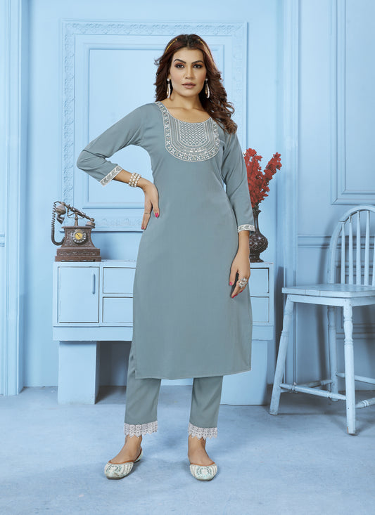 Sky Blue Cotton Kurti With Pent