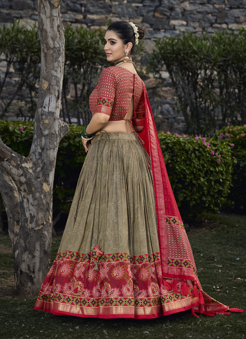 Taupe Grey Tussar Silk Lehenga Choli