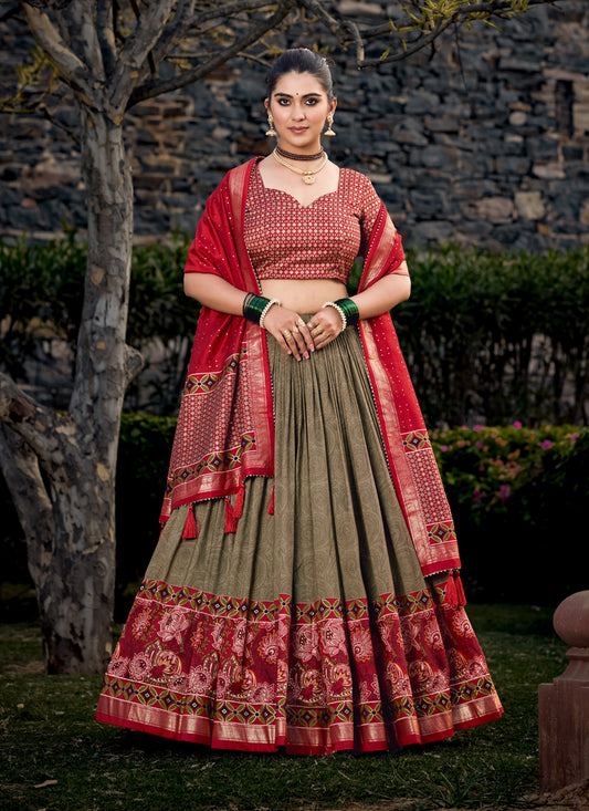 Taupe Grey Tussar Silk Lehenga Choli