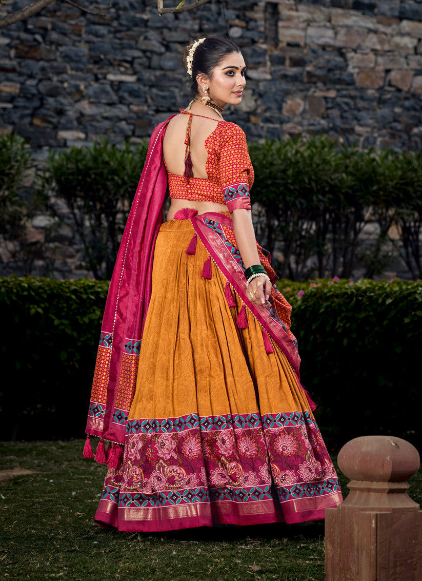 Mustard Tussar Silk Lehenga Choli