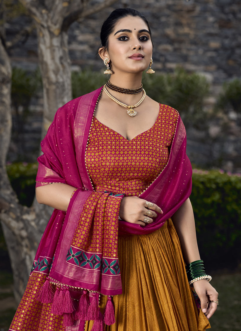 Mustard Tussar Silk Lehenga Choli