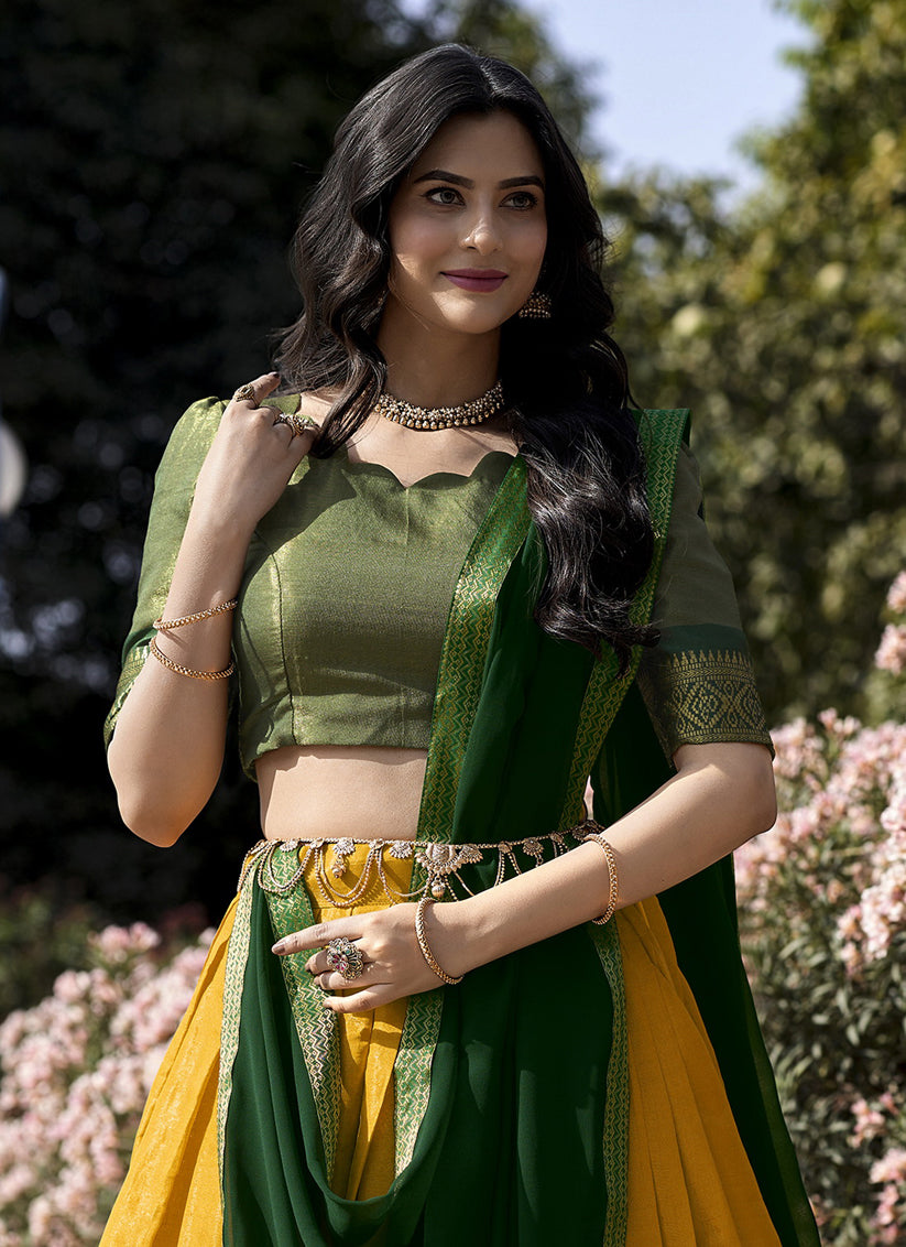 Sunny Yellow Zari Woven Kanchipuram Silk Lehenga Choli