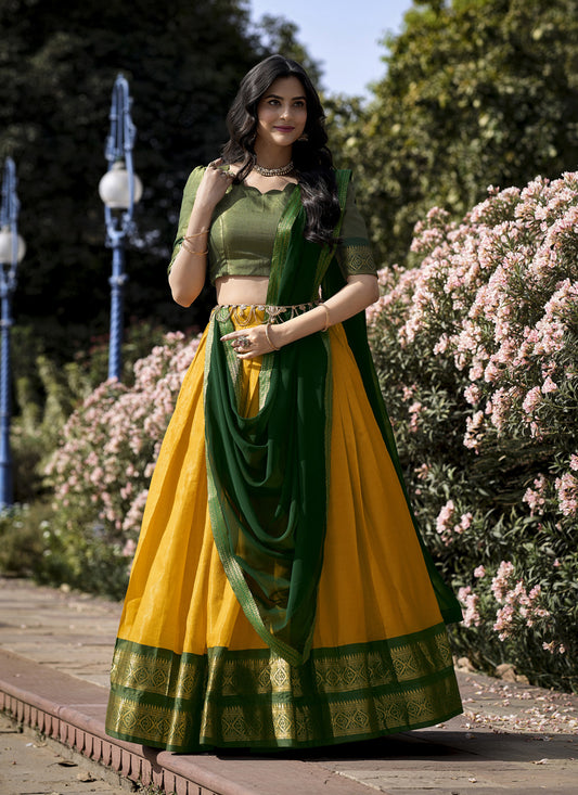 Sunny Yellow Zari Woven Kanchipuram Silk Lehenga Choli