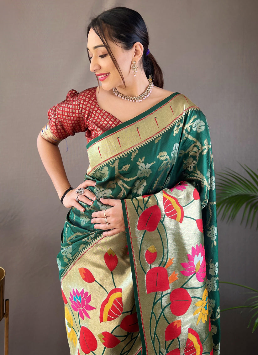 Green Silk Woven Work Saree for Festival