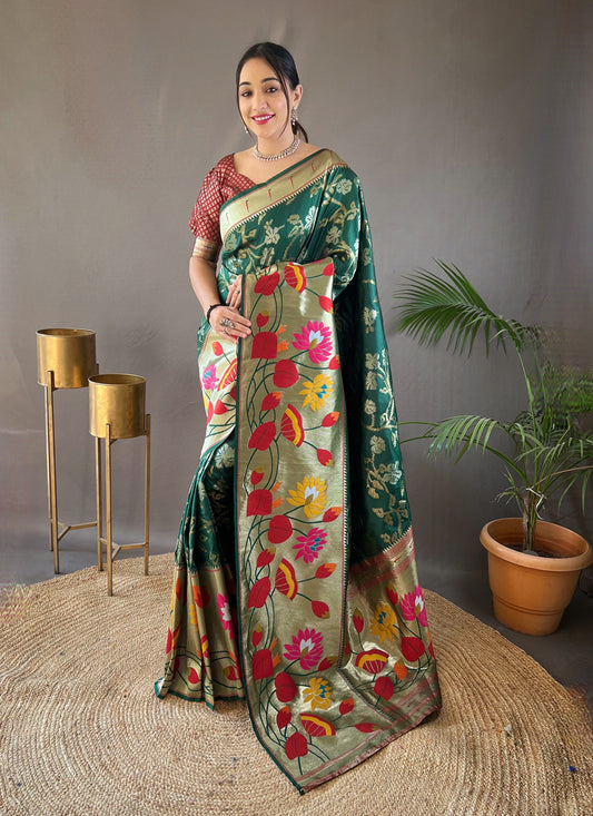 Green Silk Woven Work Saree for Festival